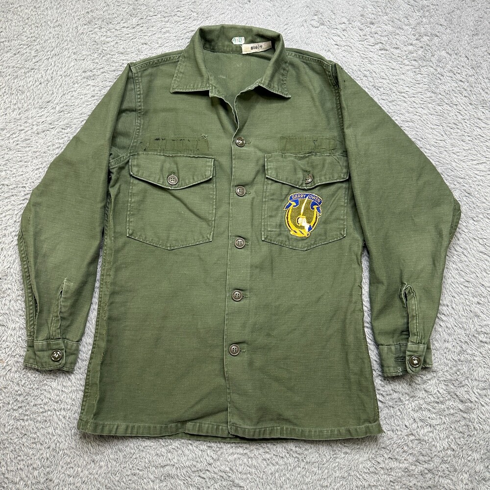 Vintage Army Vietnam Shirt Mens Small (14.5x31) OG 107 Sateen Long Sleeve Button